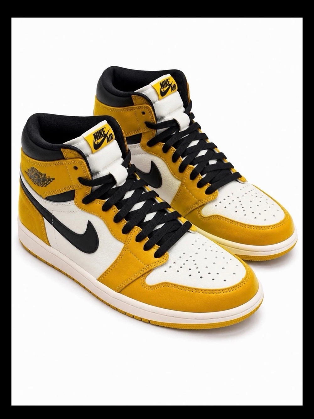 Nike Air Jordan 1 High Men’s Sneakers — Yellow/White/Black With Extra Laces